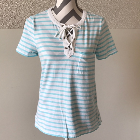 🚨CLOSET CLOSING🚨 Nautica Blue/White Stripe Lace Up Front Top - Picture 3 of 6
